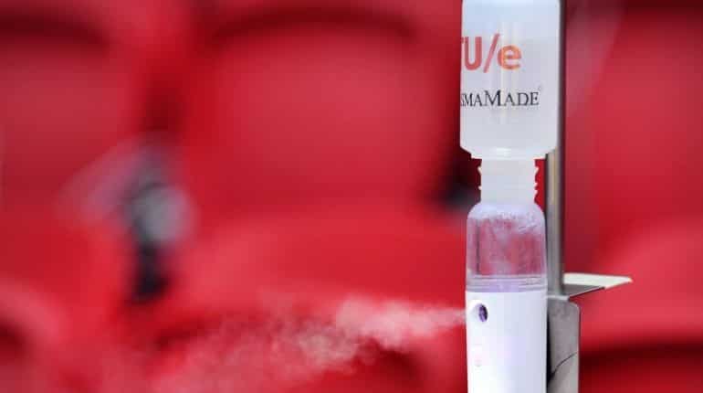An aerosol generator is seen as Dutch scientists investigate whether football fans can safely return to matches in the experiment which uses hundreds of sensors and aerosols at Johan Cruijff Arena, the stadium of Ajax Amsterdam, in Amsterdam, Netherlands December 7, 2020