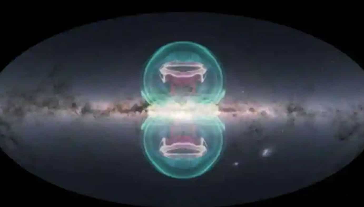 These bubbles are being formed due to powerful jets originating from a supermassive black hole that is at the centre of our galaxy.