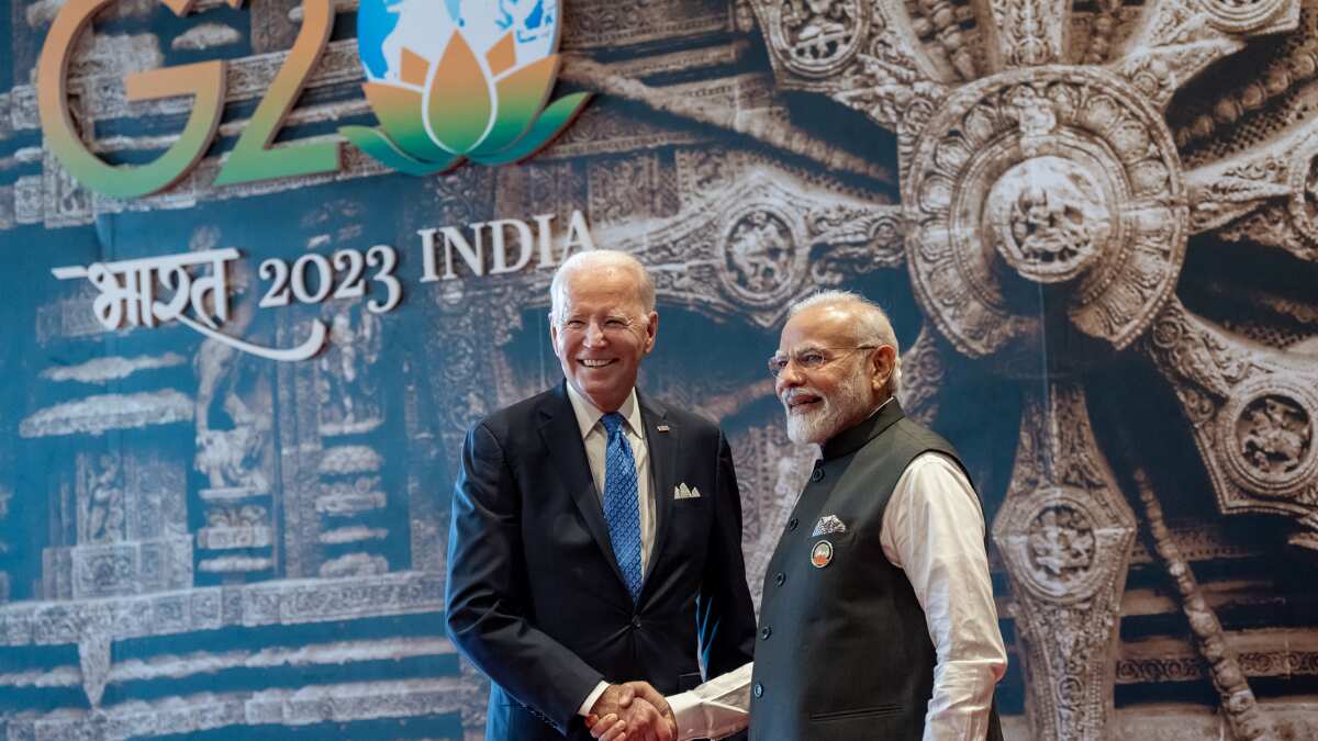 US President Joe Biden and India's Prime Minister Narendra Modi at New Delhi's Bharat Mandapam, the venue of G20 summit| X/@JoeBiden