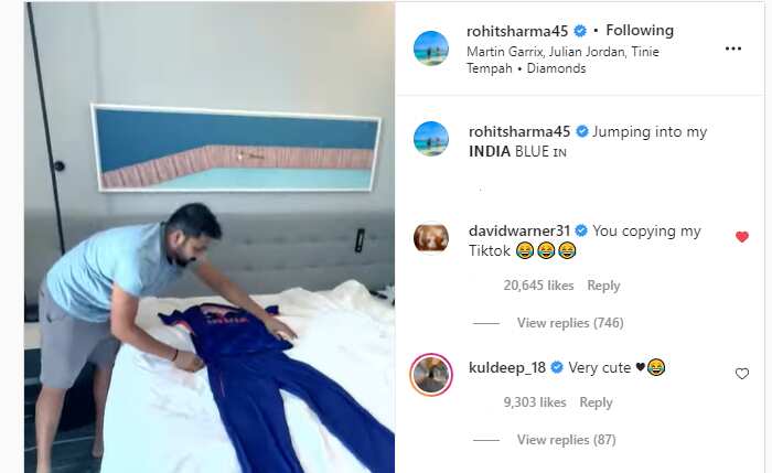 Warner's comment on Rohit's post