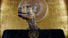 Talking dinosaur Frankie urges world leaders to not choose extinction