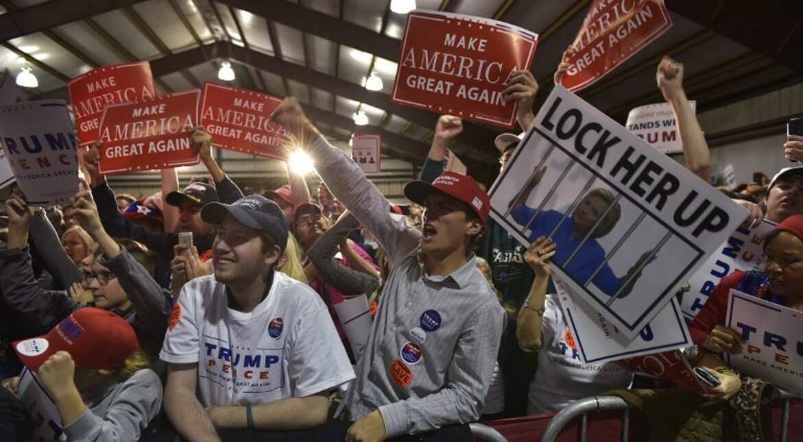 Trump's supporters cheered for him at a midnight rally in Leesburg, Virginia on November 7.