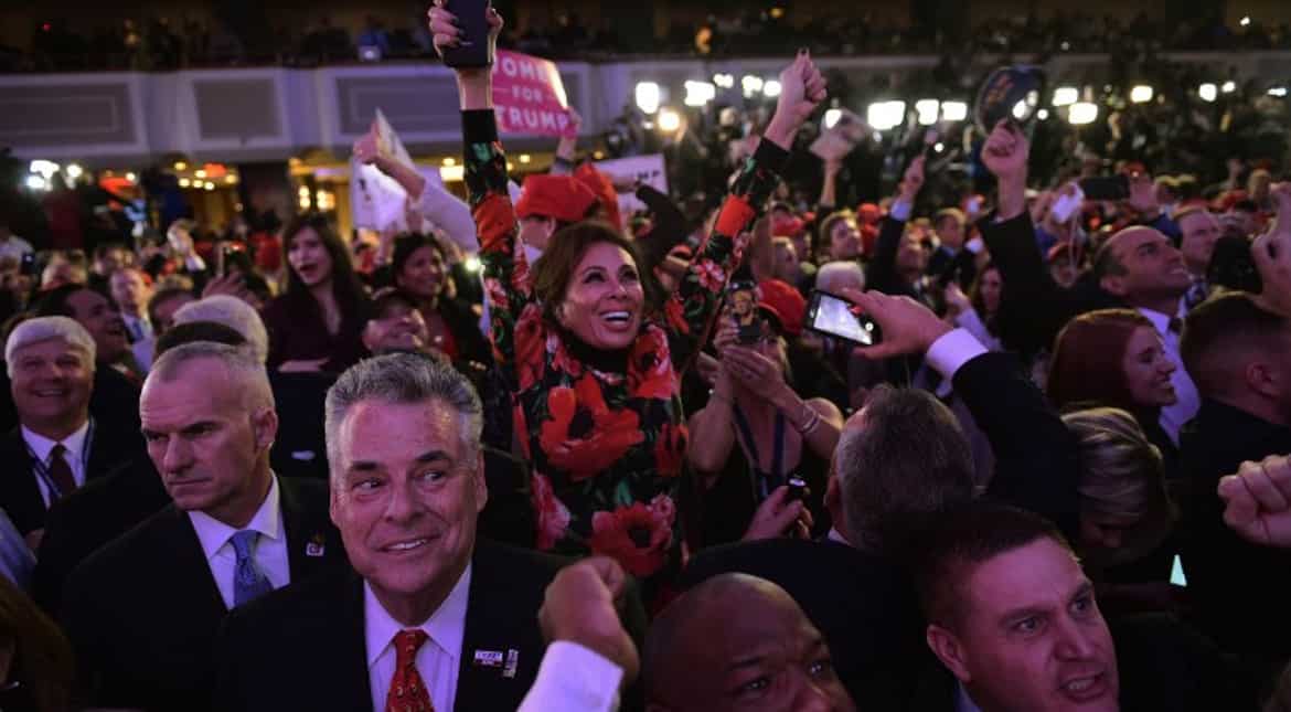 A Trump moment for ecstatic supporters at New York's Hilton hotel.
