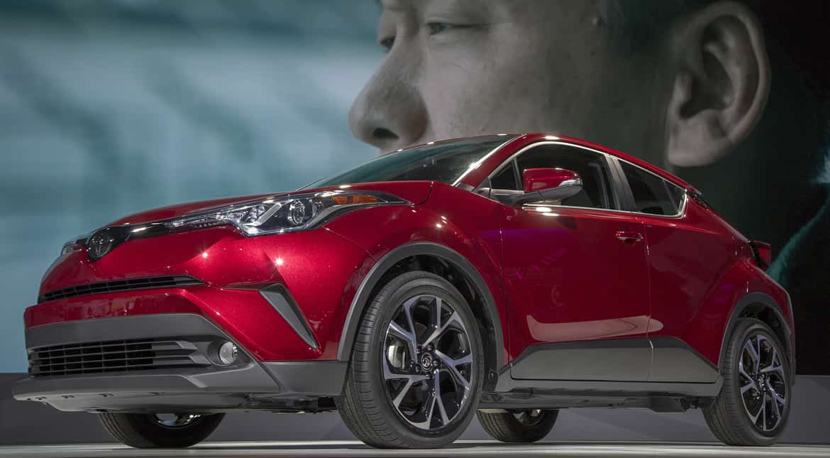 A Toyota C-HR is on display at the motor show in Los Angeles.