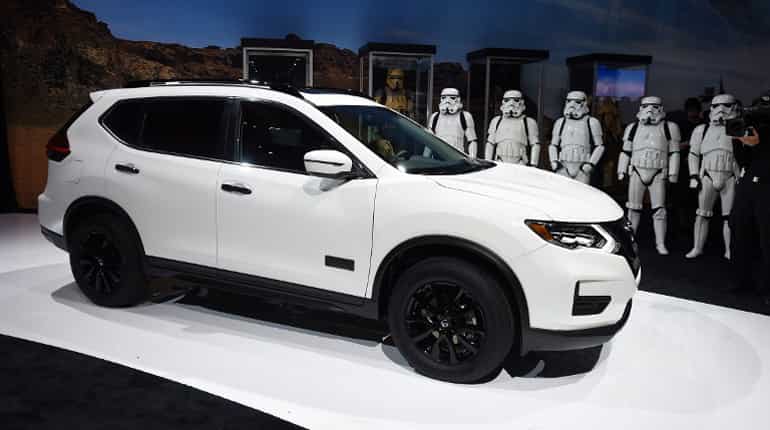 Storm Troopers stand at attention as the 2017 Nissan Rogue 1 Star Wars Limited Edition is unveiled at the Los Angeles Auto Show.