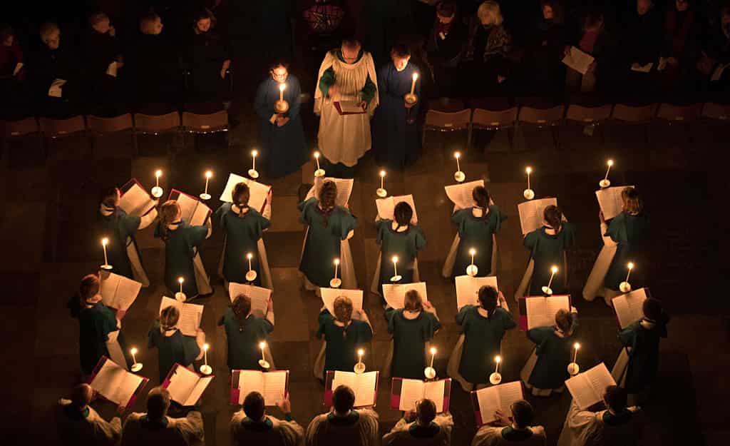 The annual 'darkness to light' advent procession in Salisbury, England