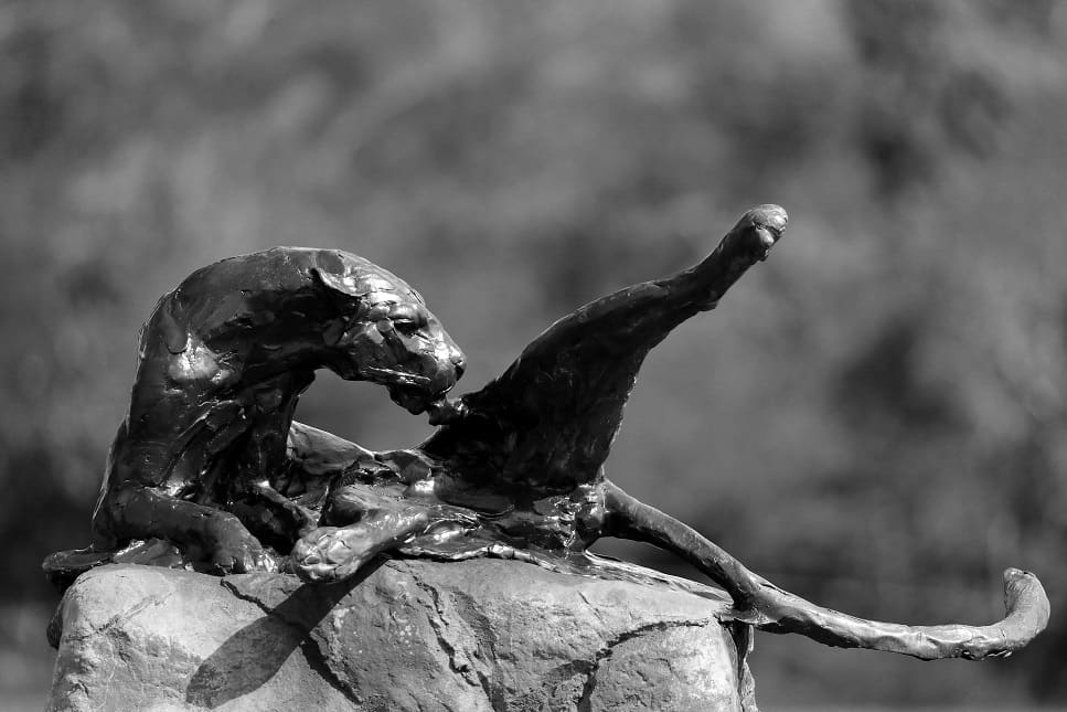 A view of one of the Leopard statues on the course during the final round of the