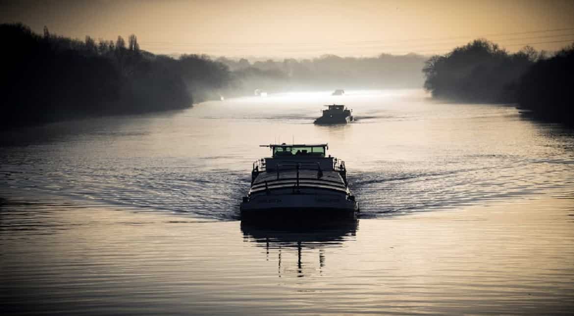 Barges are pictured on the Seine river in Ris-Orangis.
