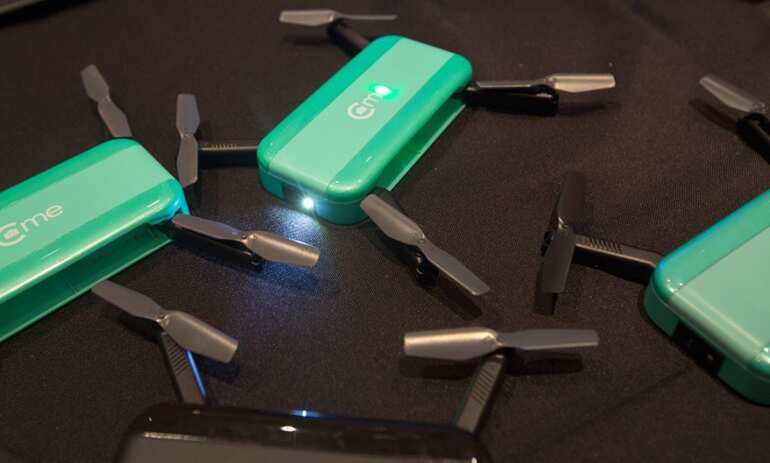 Hobbico hand-sized camera drones are shown at ShowStoppers during the 2017 Consumer Electronic Show (CES) in Las Vegas.