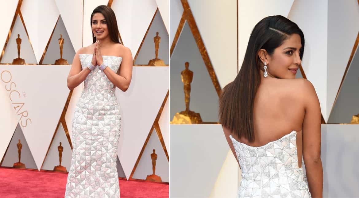 Indian actress Priyanka Chopra was a vision in silvery white.