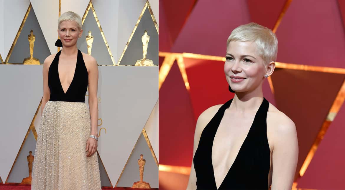 Best Supporting Actress nominee Michelle Williams was elegant in a black and cream dress.