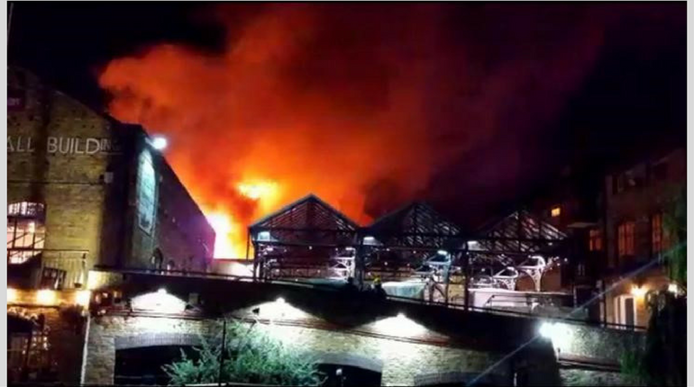 An image of the fire at the Camden market