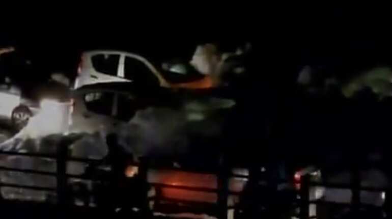 Watch: Vehicles drive into 'toxic' foam spewed by Bellandur Lake in Bengaluru
