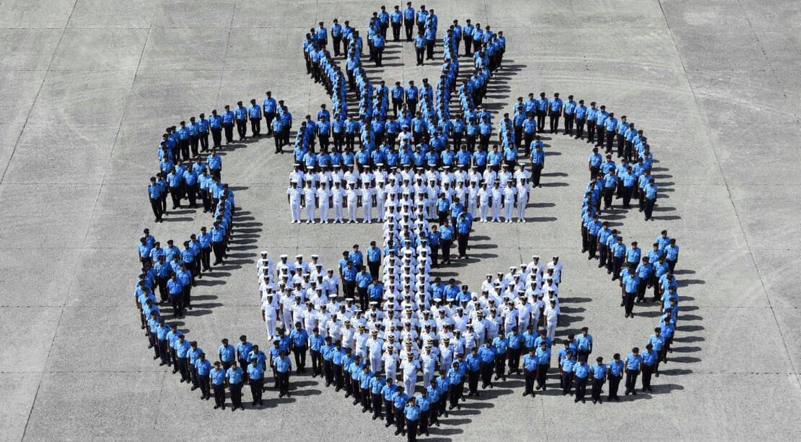 Indian Navy logo formed by Navy officers
