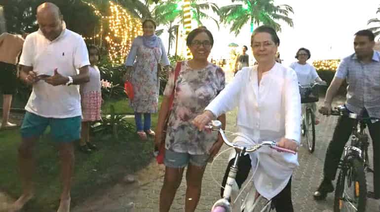 Caught on camera: Sonia Gandhi in Goa on a cycle Caught on camera: Sonia Gandhi in Goa on a cycle