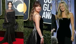 Dakota Johnson watching Angelina Jolie when Jennifer Aniston is on stage is basically all of us