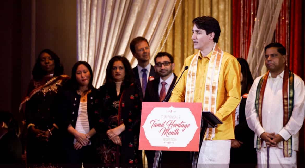 Canadian PM Justin Trudeau celebrates Pongal in a south Indian dress 'veshti' Canadian PM Justin Trudeau celebrates Pongal in a south Indian dress 'veshti'