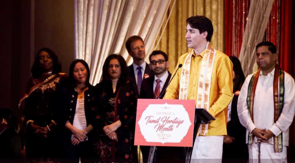 Canadian PM Justin Trudeau celebrates Pongal in a south Indian dress 'veshti'