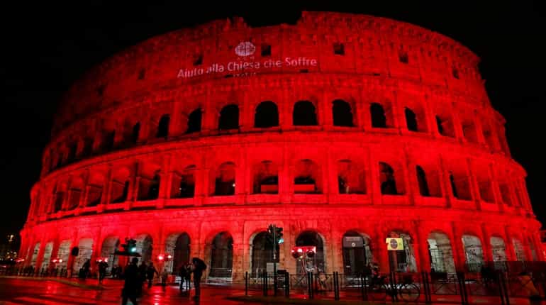Rome's Colosseum turned red to protest Pakistan blasphemy law Rome's Colosseum turned red to protest Pakistan blasphemy law