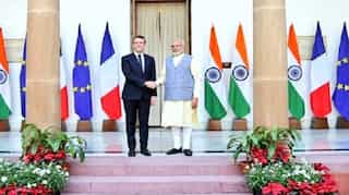 French President Emmanuel Macron meets PM Modi at Hyderabad House