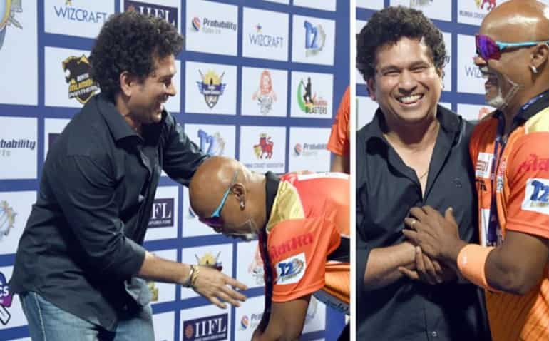 Watch: Vinod Kambli touches Sachin Tendulkar's feet, his response wins hearts Watch: Vinod Kambli touches Sachin Tendulkar's feet, his response wins hearts