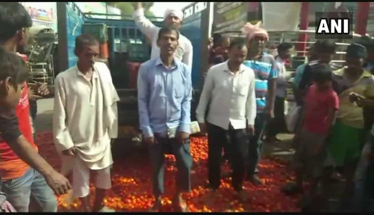 Bihar: Farmers dump tomatoes on roads over inadequate prices Bihar: Farmers dump tomatoes on roads over inadequate prices