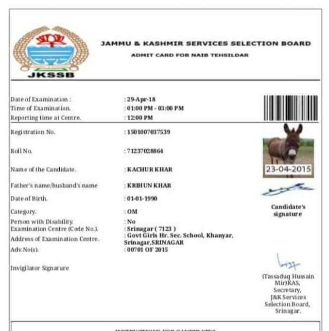 Donkey issued admit card to write examination in Jammu and Kashmir