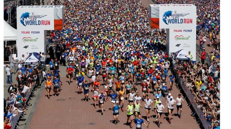 Participants start during the Wings for Life World Run in Poznan, Poland on May 6, 2018