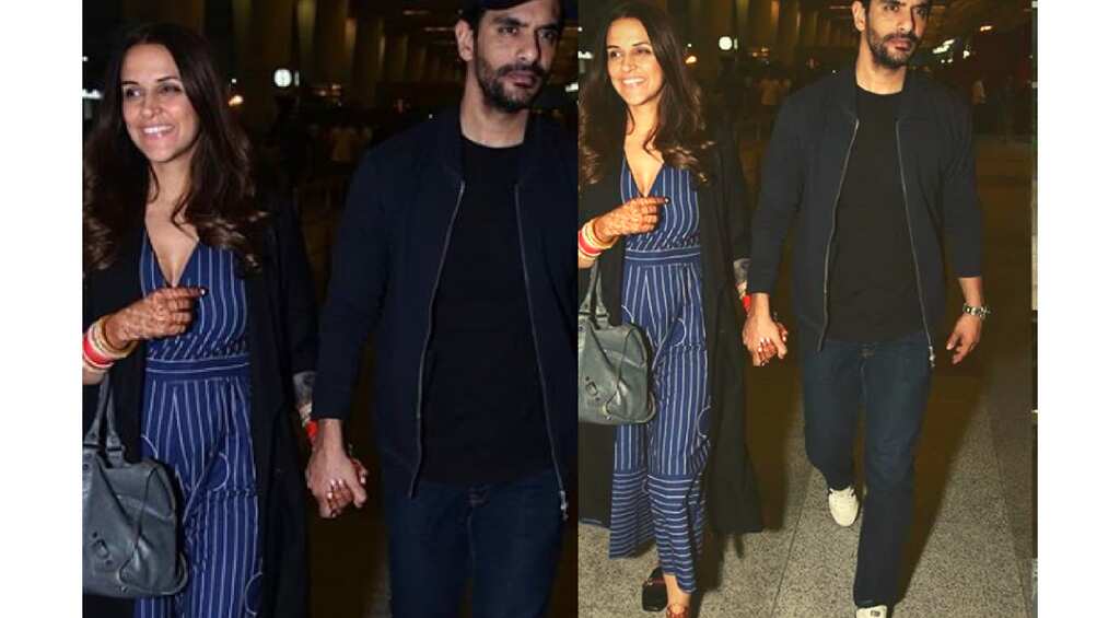 Neha Dhupia, Angad Bedi leave for honeymoon in the US after a secret wedding