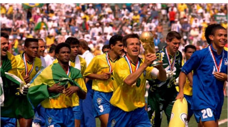 Brazil's captain Dunga leads his victorious team