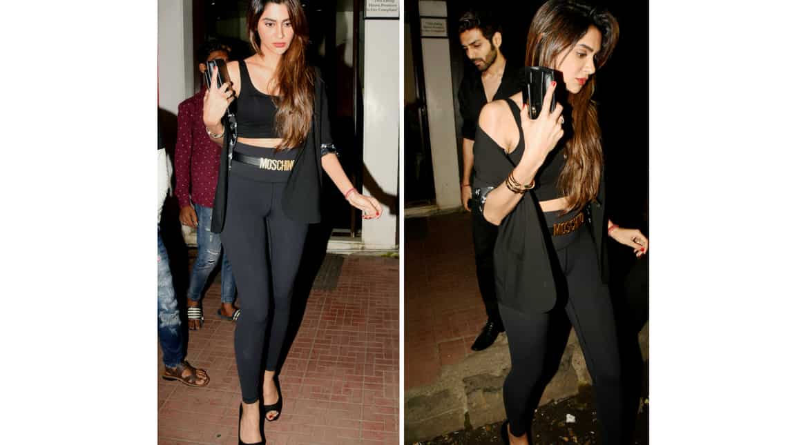 Kartik and his girlfriend Dimple Sharma twinned in black for outing!