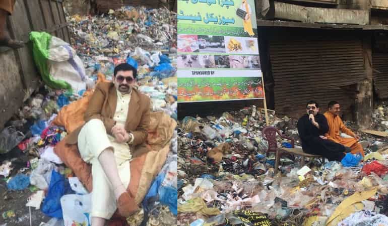 Watch: Pakistani politician drinks sewage water, sits on garbage to ask for votes