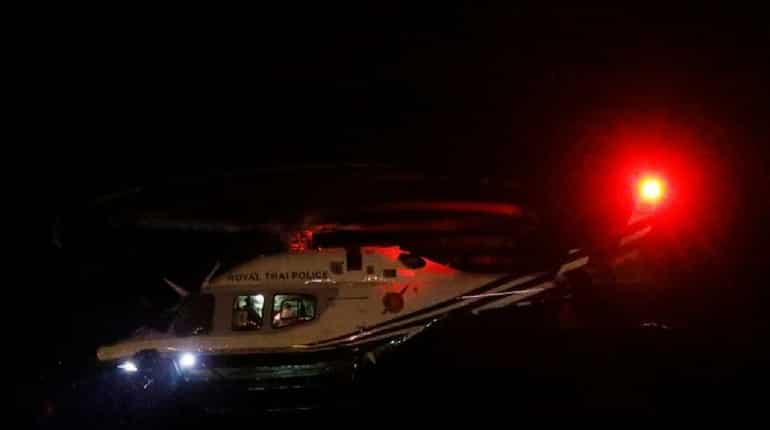 A Royal Thai Police helicopter carrying rescued schoolboys