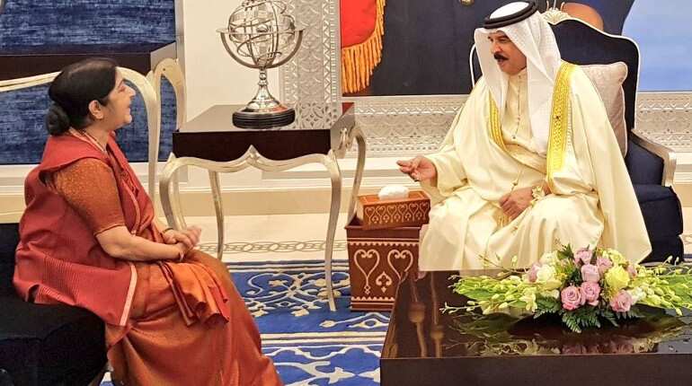 Swaraj calls on Bahrain's PM, co-chairs joint commission meeting with counterpart