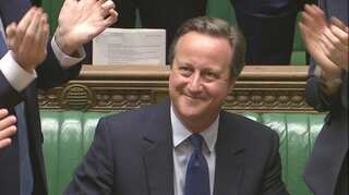Cameron exits with a joke, a number of them