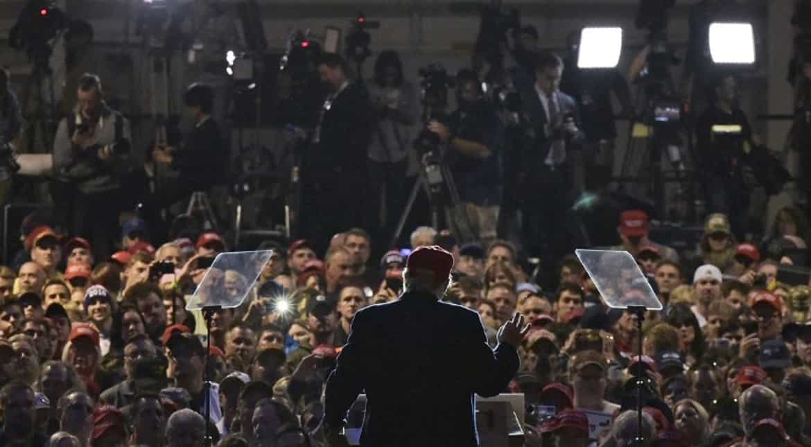 Crowds swarmed around Trump as he campaigned at Atlantic Aviation in Moon Township, Pennsylvania on November 6, 2016.