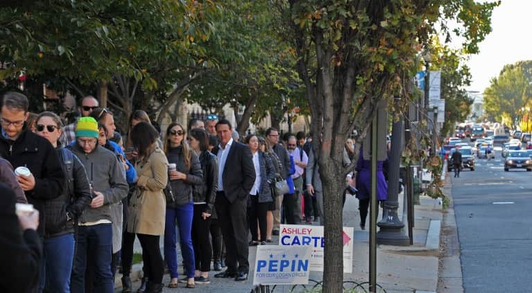 Hundreds queued up at a polling station near the White House in Washington, DC.