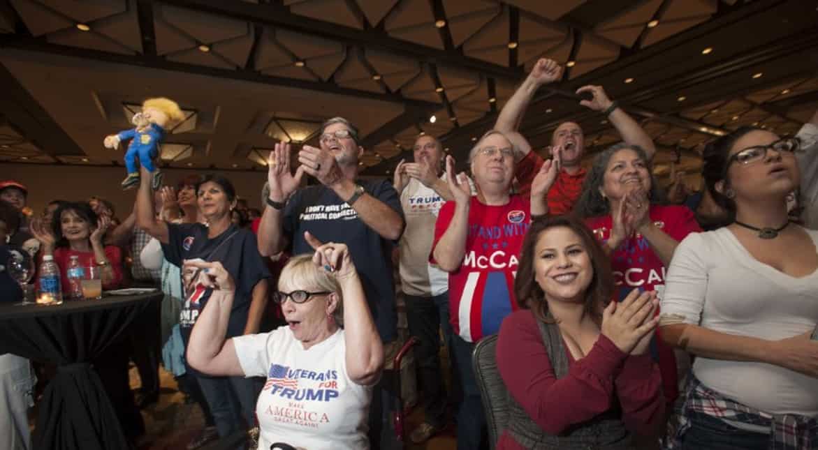 The enthusiasm was contagious. Supporters cheered the televised results during an election night party in Arizona's Phoenix.