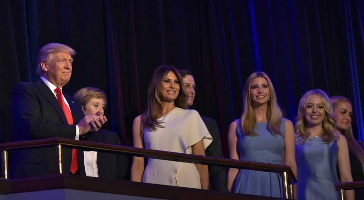 Family picture: Trump with his son Barron, Melania, his son-in-law Jared Kushner and daughters Tiffany and Ivanka.
