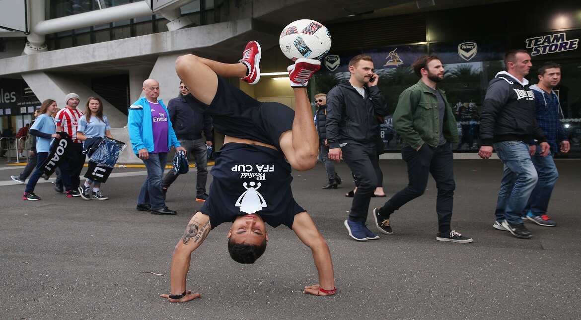 Fans arrive during the FFA Cup Final match between Melbourne City FC and Sydney FC at AAMI Park in Melbourne, Australia
