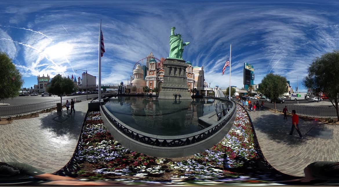 An Equirectangular Panorama. A 360 view of the exterior of the New York