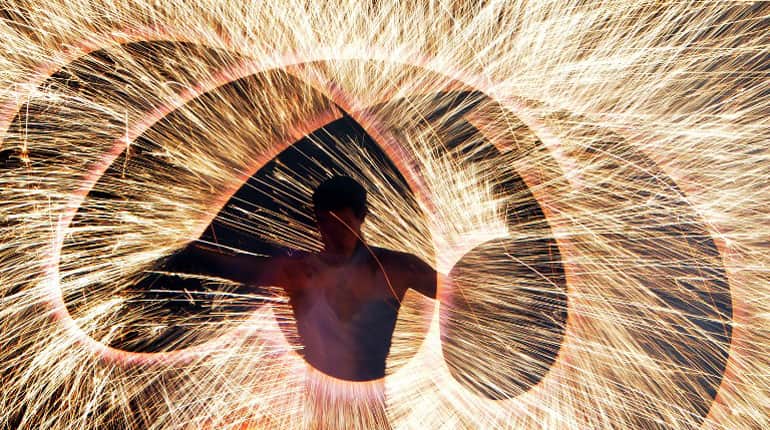 A fire artist performs during the Minsk International Fire Fest in Ratomka, near Minsk.