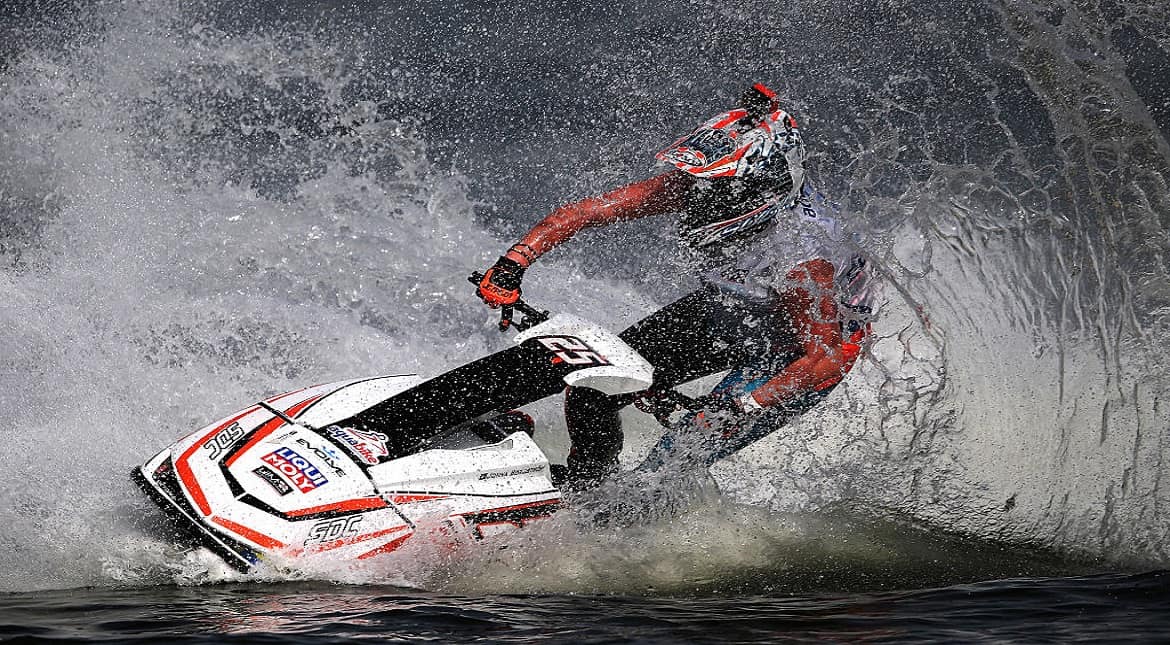 Joanna Borgenstrom of Sweden race in the Ski Ladies GP1 final during the Aquabike Class