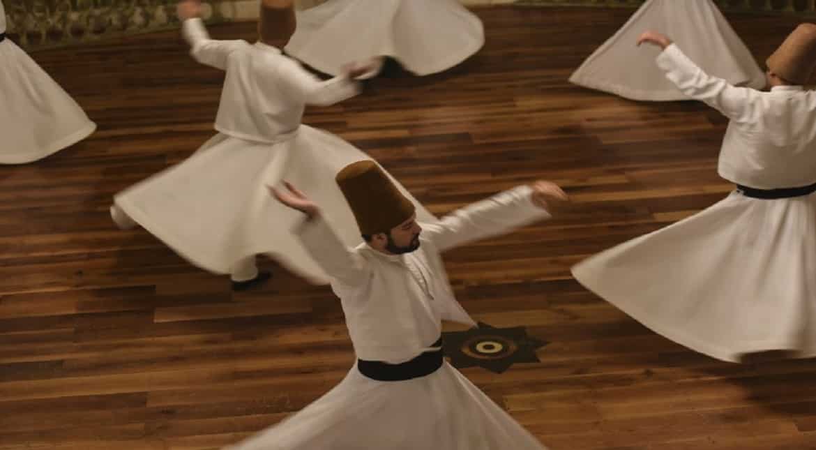 Whirling dervishes perform during a ceremony marking the anniversary of the death