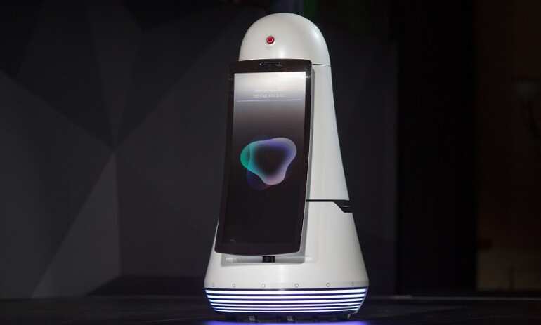 The LG Airbot airport guide robot is presented at the LG press conference.