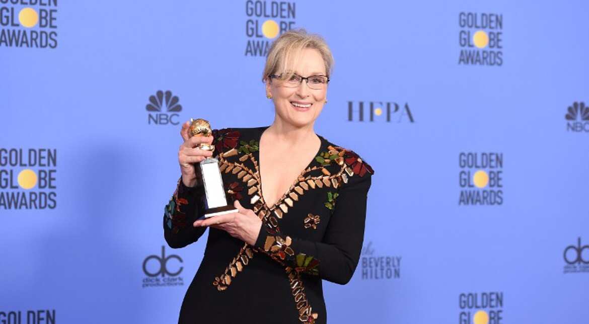 Meryl Streep received the Cecil B DeMille Award for outstanding contributions to the world of entertainment.