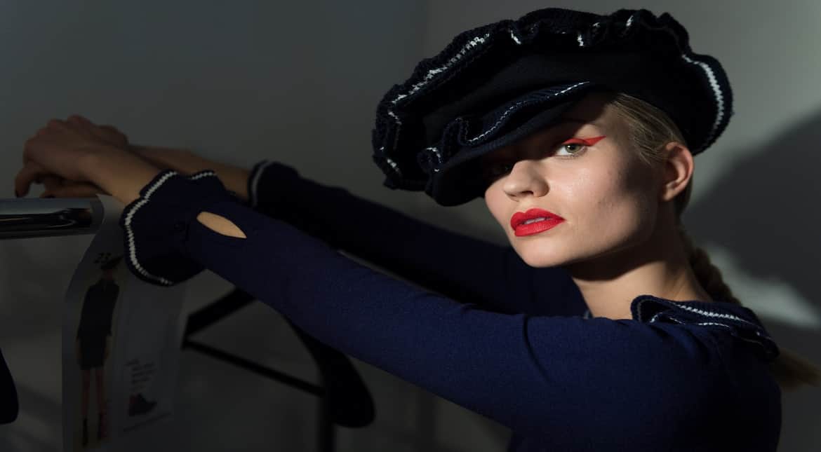 A model backstage ahead of the Sibling show during London Fashion Week Men's January 2017 collections at BFC Show Space in London, England.