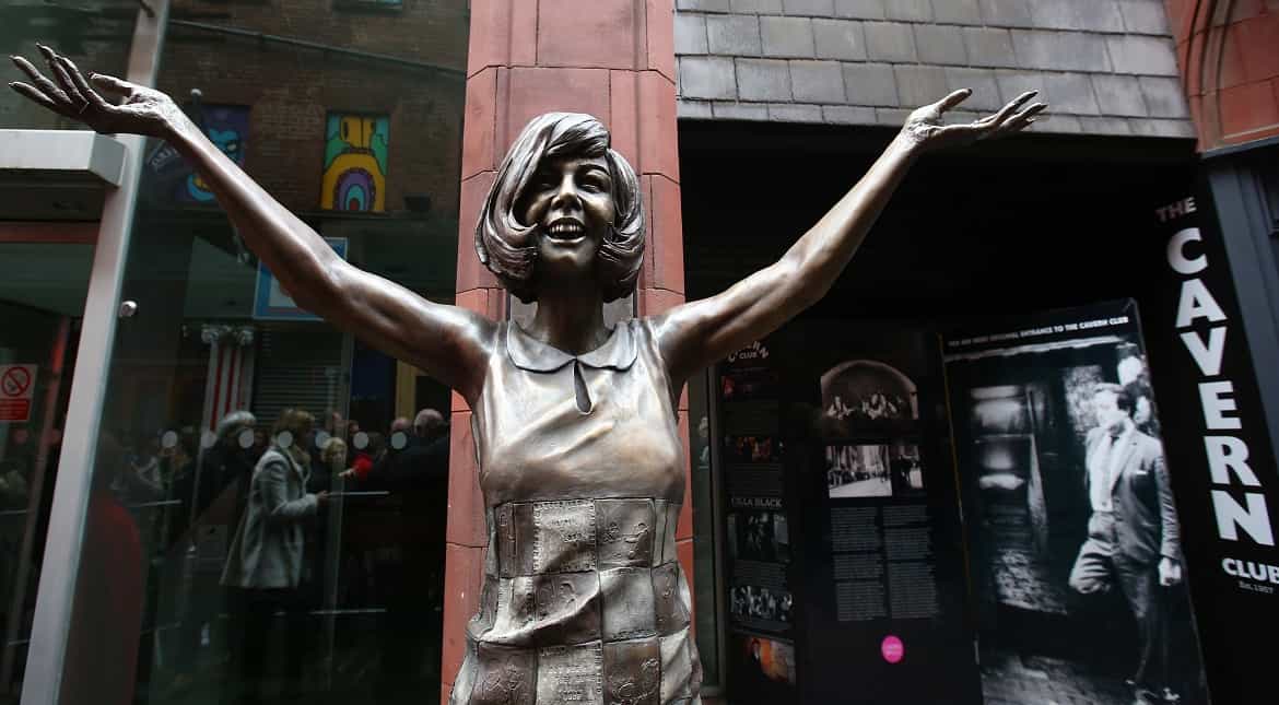 Close up of a statue unveiled today in memory of Cilla Black at The Cavern Club in Liverpool, United Kingdom.