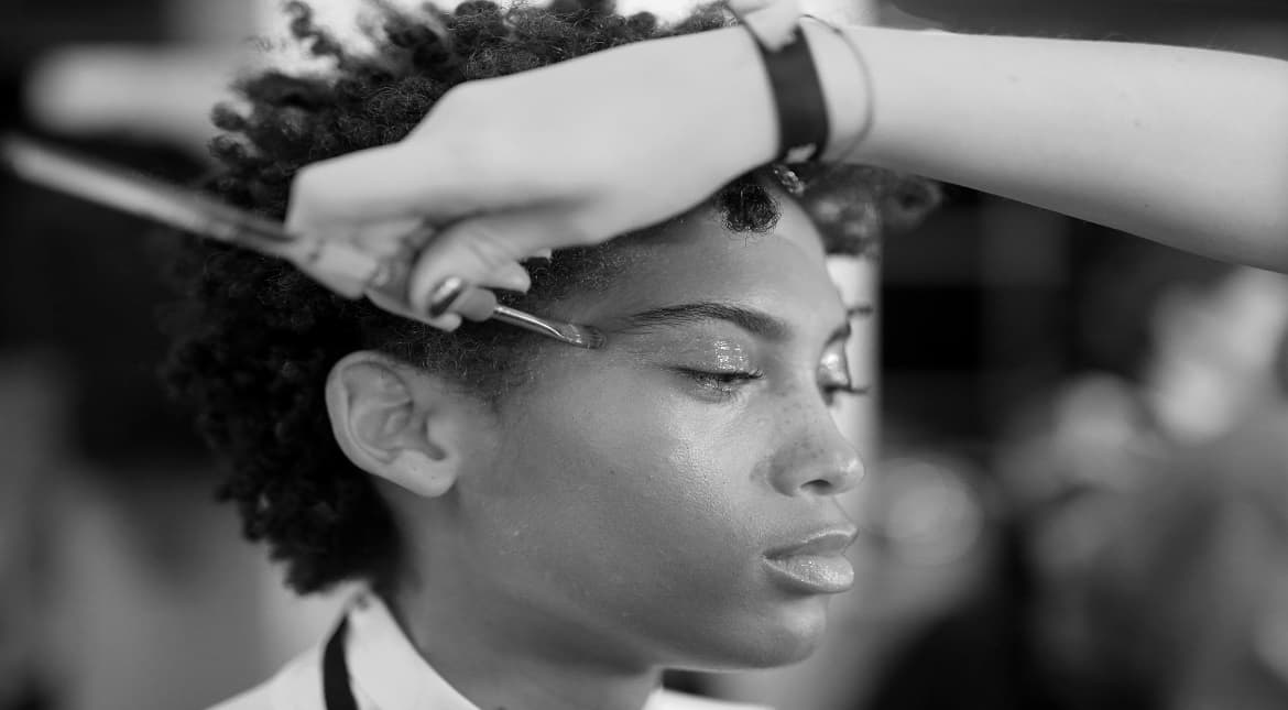 A model is seen backstage ahead of the Hien Le show during the Mercedes-Benz Fashion Week Berlin A/W 2017 at Kaufhaus Jandorf  in Berlin, Germany.