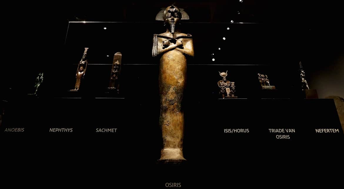 Detailed view of art or recovered pieces displayed in part in the permanent Egyptian collection